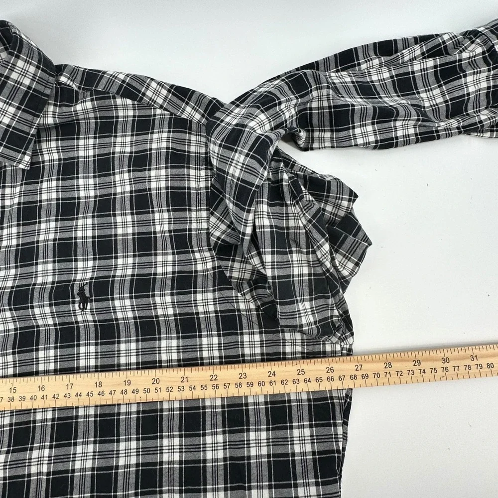 Polo‎ Ralph Lauren Mens XXL Black White Plaid Cotton Button Down Shirt Long Slv